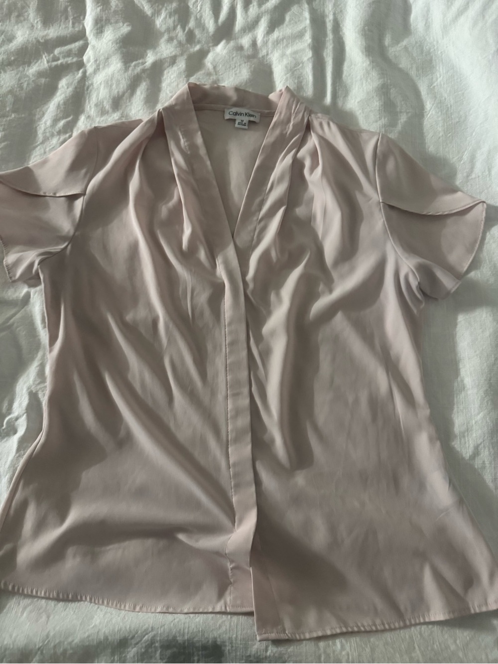 Calvin Klein Pale Blush V-Neck Short Sleeve Blouse